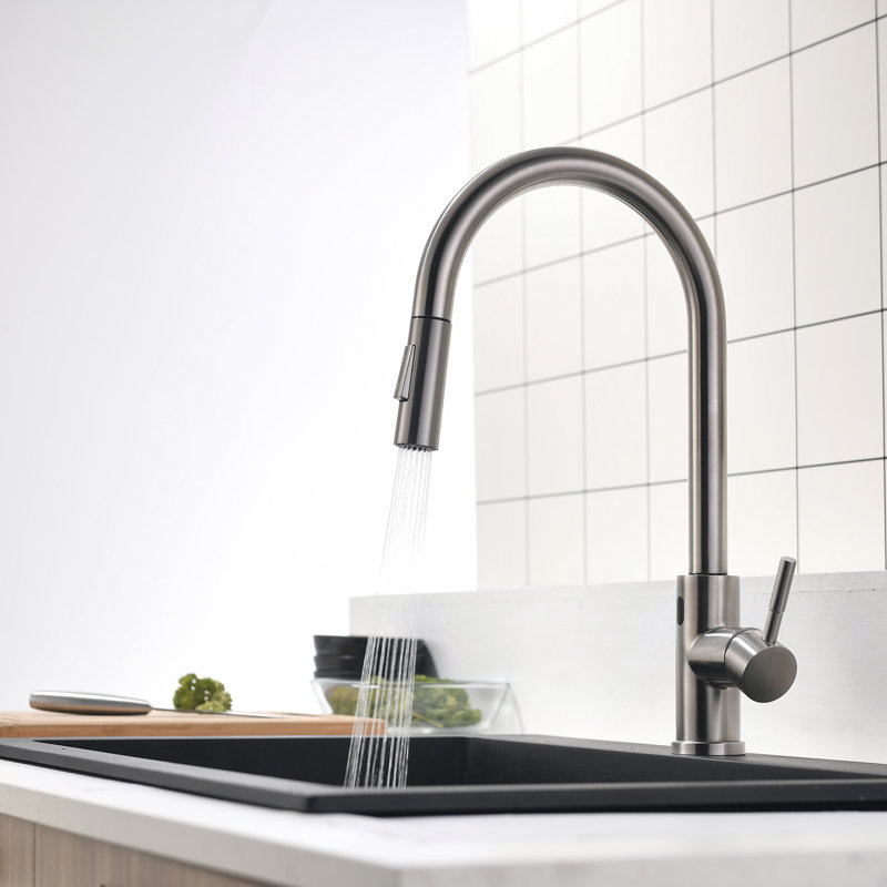 Robinet de cuisine à poignée simple sans contact avec accessoires Pulldown, Nickel brossé