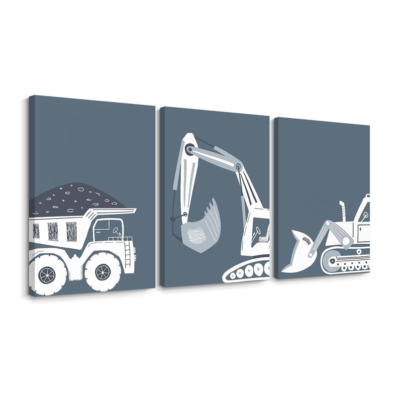 3 Piece Wrapped Canvas Print, Blue