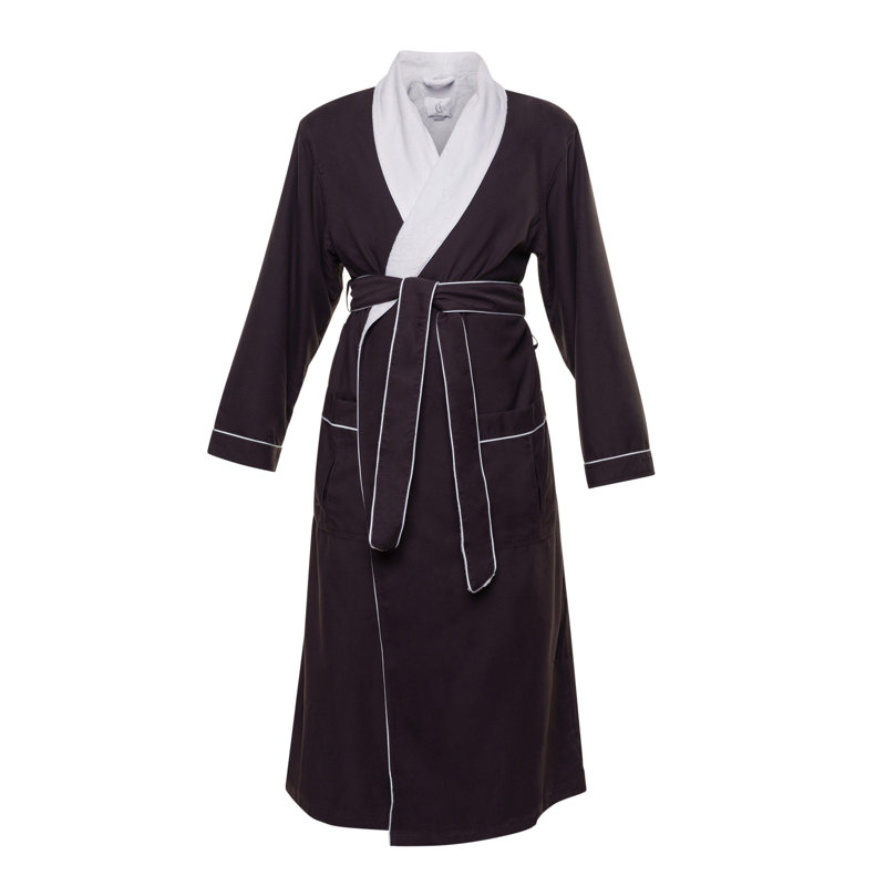 100% Microfiber Shell/100% Polyester Lining Ankle Bathrobe with Pockets, Brown/White, XL