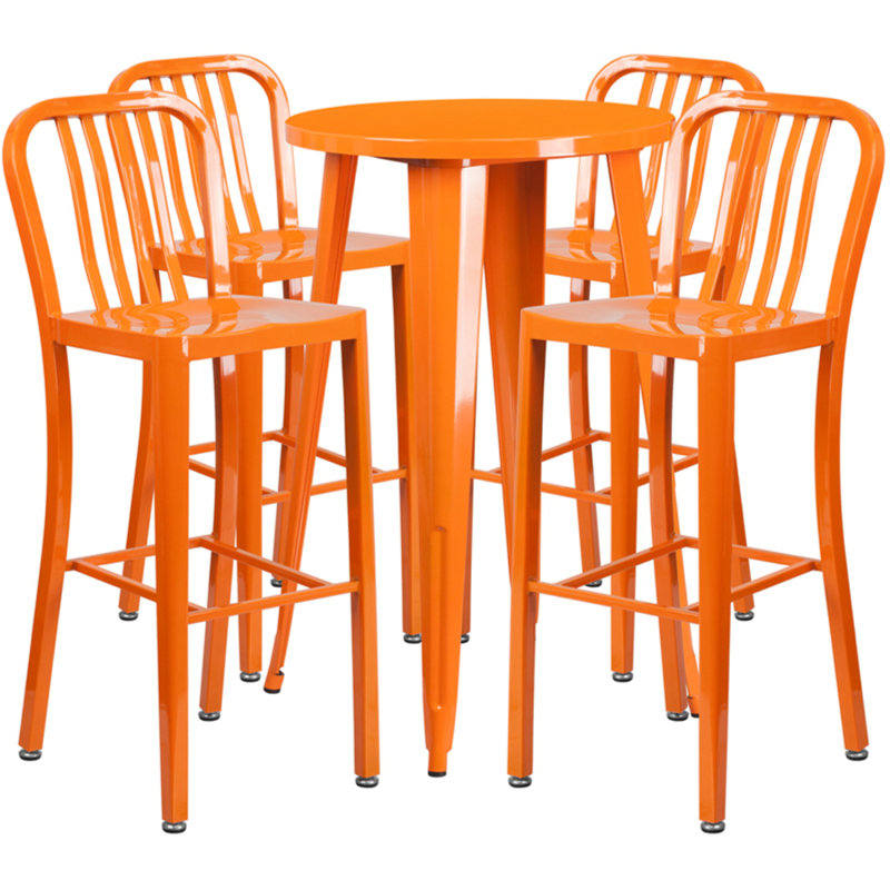 Posey Round 4 - Person 35.25" Long Dining Set, Orange, 24"