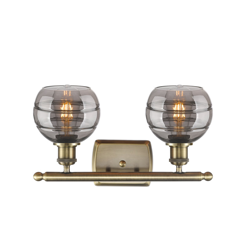 Éclairage pour meuble-lavabo à 2 lumières à intensité variable Natick, Gris fumée clair, Laiton antique