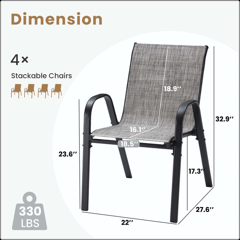 Ensemble de 4 chaises de salle à manger empilables Textilene, 4, Grey