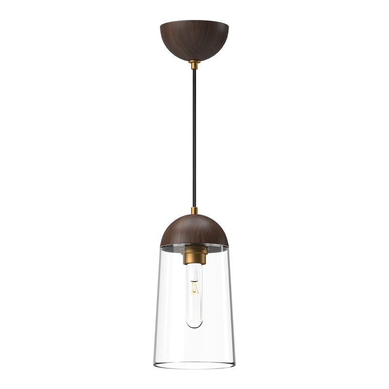Luminaire suspendu simple à 1 lumière Tabitha, Or vieilli / noyer, Noyer