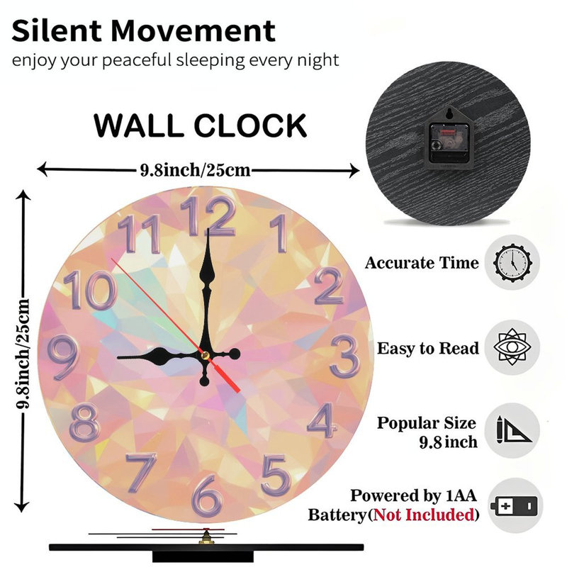 Chiffres sur horloge en cristal irisé