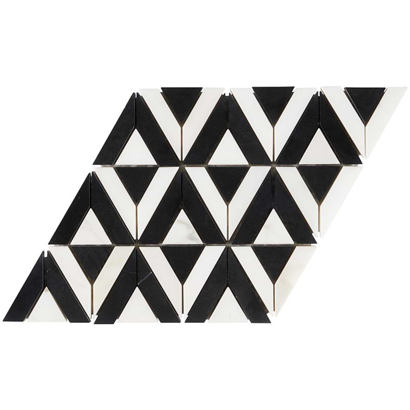 Monroe 8x8 Triangle Polished Marble Mosaic Tile, Black/White