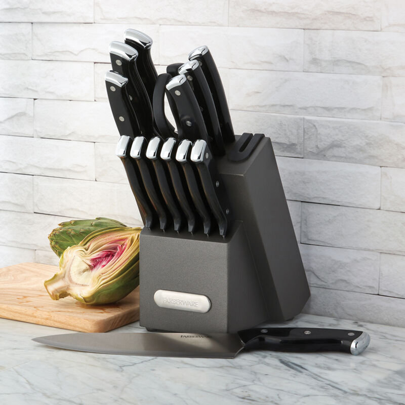 Farberware Edgekeeper 14-Piece Triple Rivet Knife Block Set with Built-In Sharpener