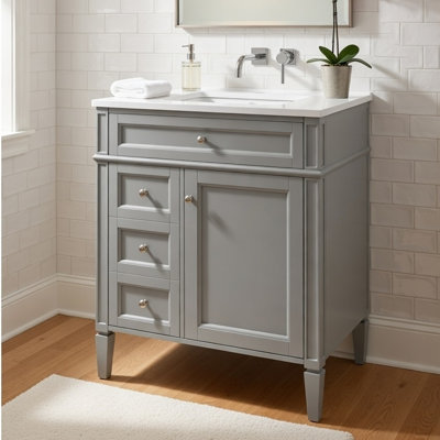 Asher Bathroom Vanity, Built In Ceramic Sink, Smart Storage, Gray 30 Inch
