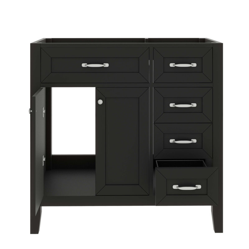 Meuble-lavabo 36 po sans lavabo, base seulement, armoire de rangement avec portes et tiroirs, Noir