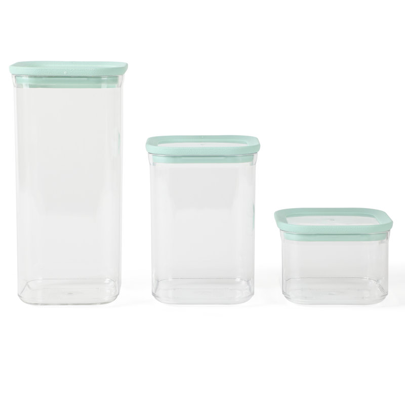Clear Stackable BPA-Free Plastic Food Storage Set with Aqua Lids