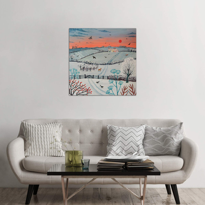 Sunset Over Winter Hills by Jo Grundy - Wrapped Canvas Painting, 45.72 cm H x 45.72 cm W x 3.175 cm D