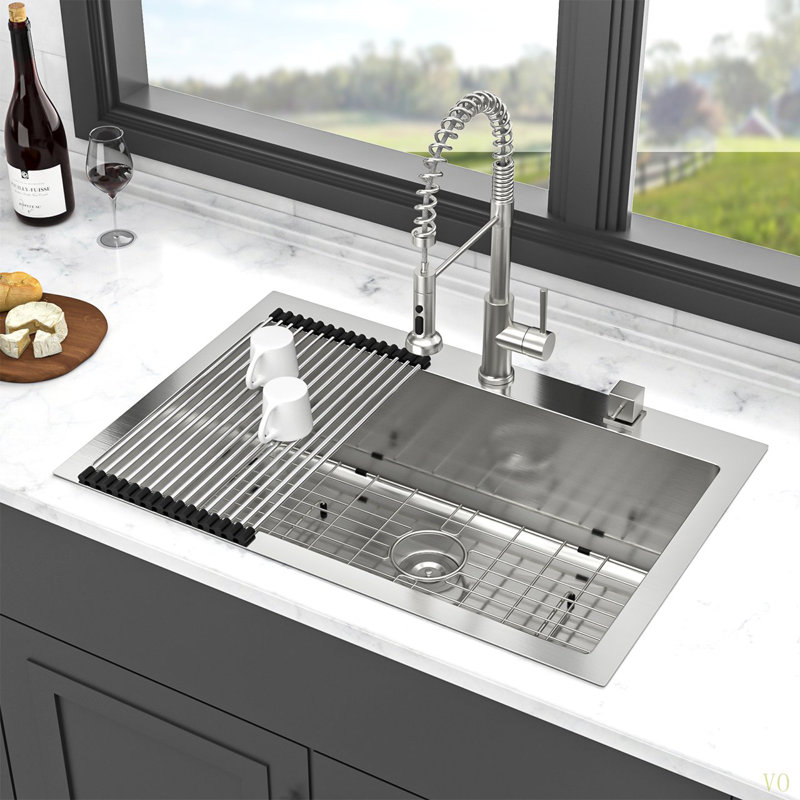 Évier de cuisine 33 po x 22 po à cuve simple encastrable en acier inoxydable de calibre 16