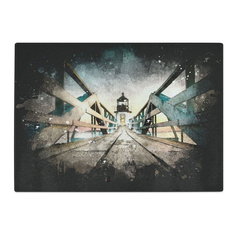 Tempered Glass Lighthouse at the Piers End Chopping Board, 20 cm x 28.5 cm