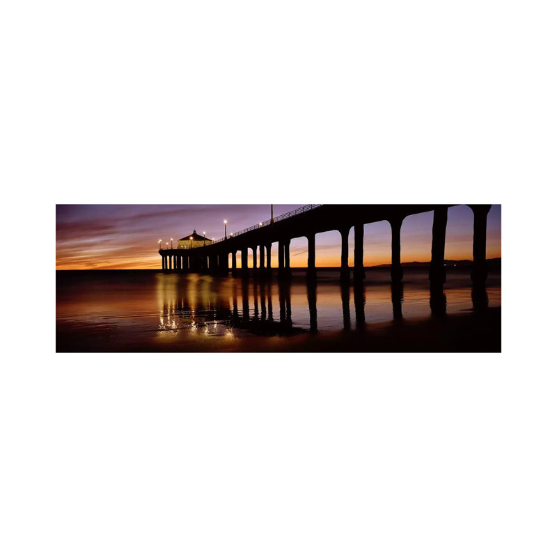 Low Angle View Of A Pier, Manhattan Beach Pier, Manhattan Beach - Wrapped Canvas Panoramic Print