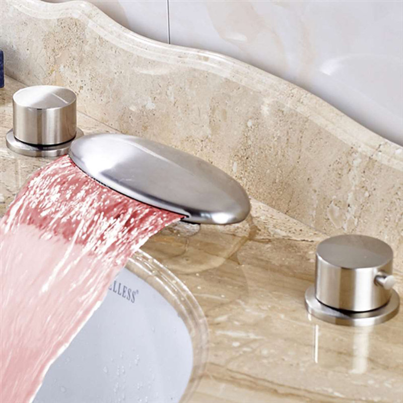 Bathselect Bari Deck Mount LED Bathroom Sink Faucet With Mixer Brushed Nickel Finish