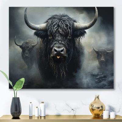 Minimalisme, impression sur toile de Yaks noirs sur toile