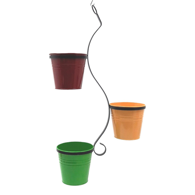 Cosie Metal Hanging Planter, Red/Saffron/Apple Green, 36" H x 17" W x 7" D