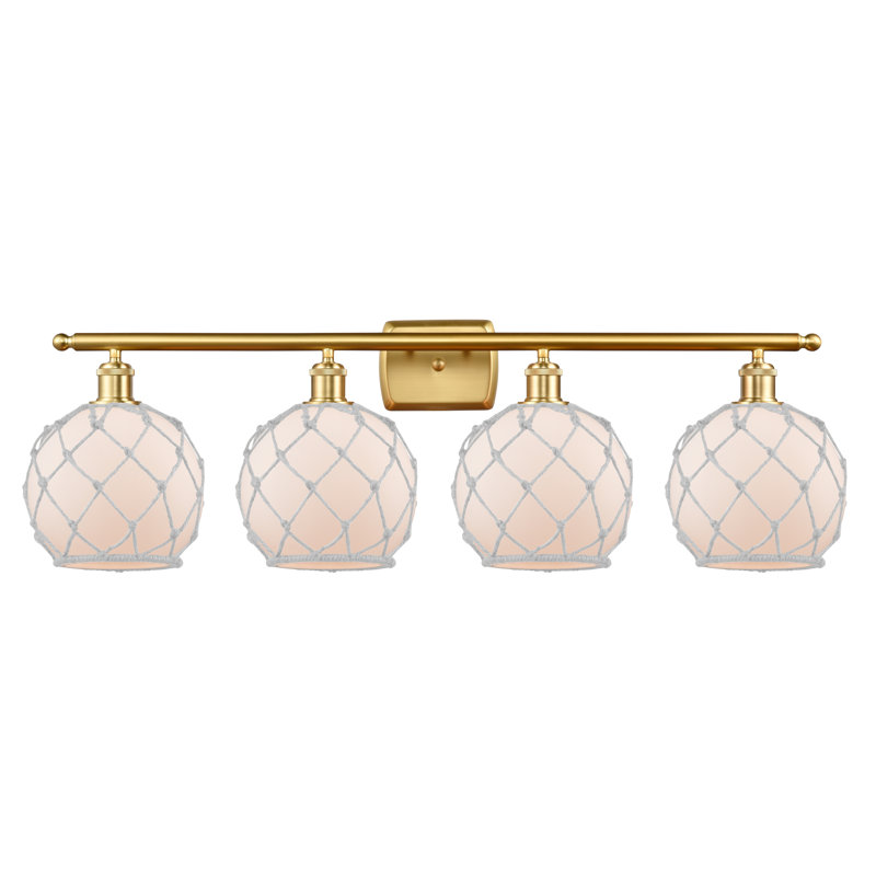 Éclairage de salle de bain à intensité variable 4 lumières Larochelle Farmhouse Rope, Ampoule DEL 6 watts Vinage, Or satiné