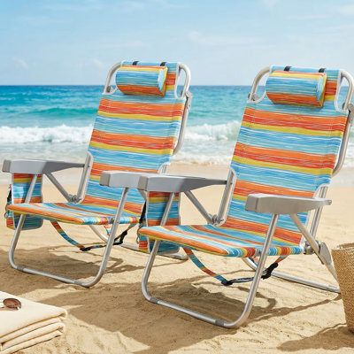 Chaise de plage portable, chaise de plage légère pour adultes, chaise de camping pliante avec sac de rangement, pochette glacière, pochette de rangement, barre à serviettes, porte-gobelet et porte-téléphone, 5 positions réglables, support 300Lbs ro