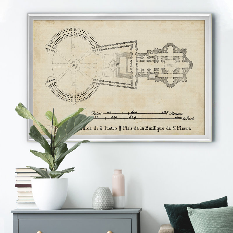«Plan for St Peter's Basilica», impression sur toile encadrée, Argent, H 26,5 po x l 36,5 po x P 1,5 po