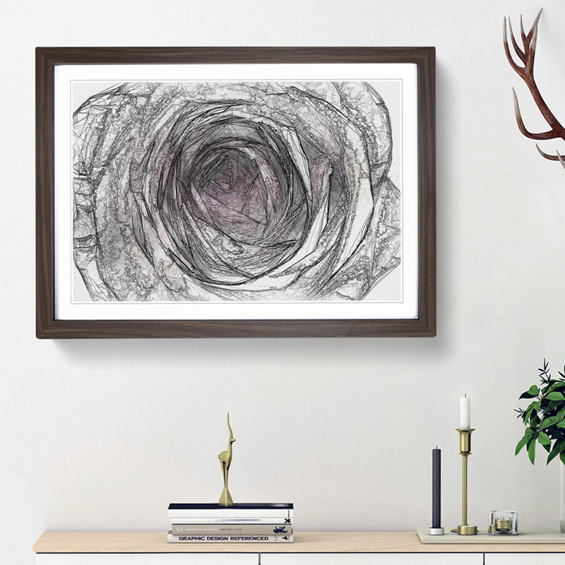 A Pale Pink Rose in Abstract - Picture Frame Graphic Art Print, 48cm H x 65cm W x 2cm D, Walnut Framed