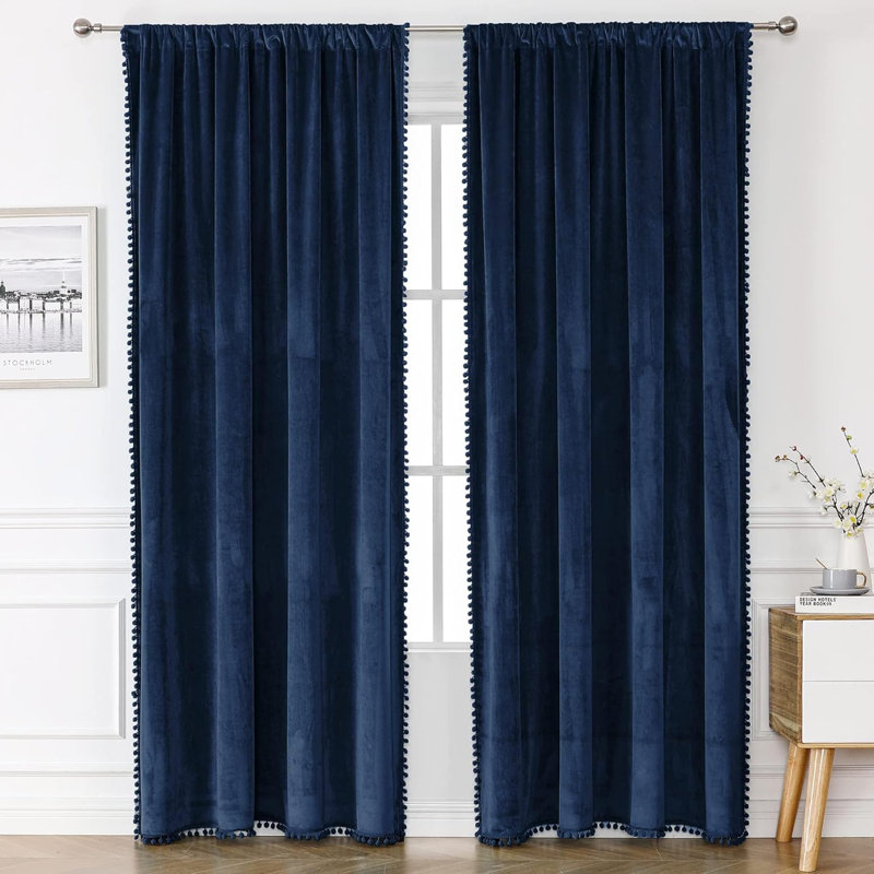 Aleria Velvet Room Darkening Curtain Pair, 52" W x 120" L, Navy