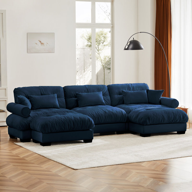 Canapé modulaire en U en forme de U avec repose-pieds mobile, canapé d'angle rembourré en velours moderne convertible et confortable avec accoudoirs cloutés, coussin de taille et coussins décoratifs