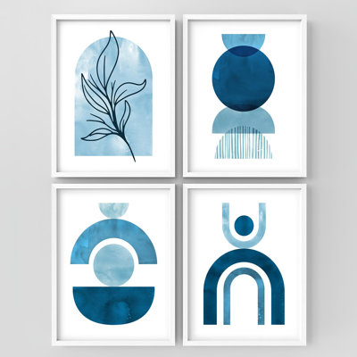 "Décoration murale minimaliste de formes géométriques bleues modernes" - 4 pièces