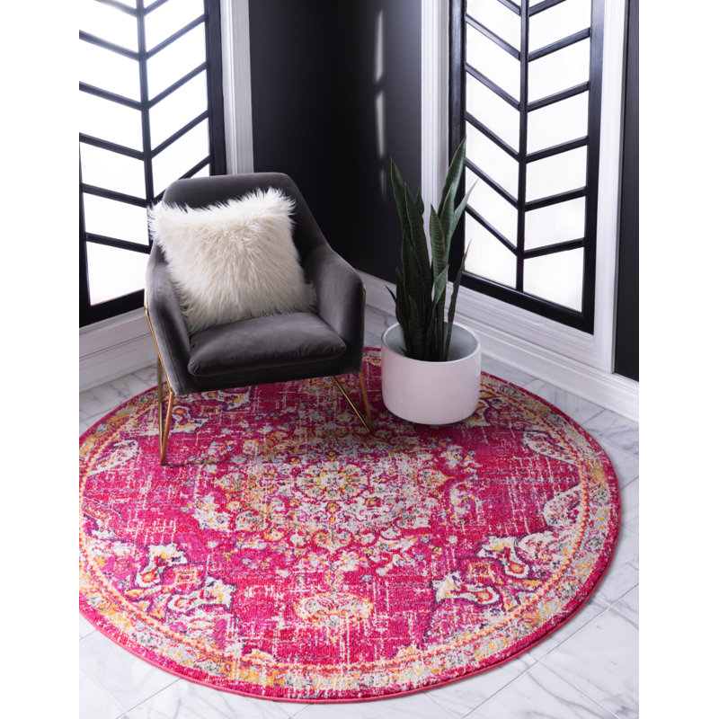 Tapis abstrait Galyean, Ivory/Orange, Round 3'3"