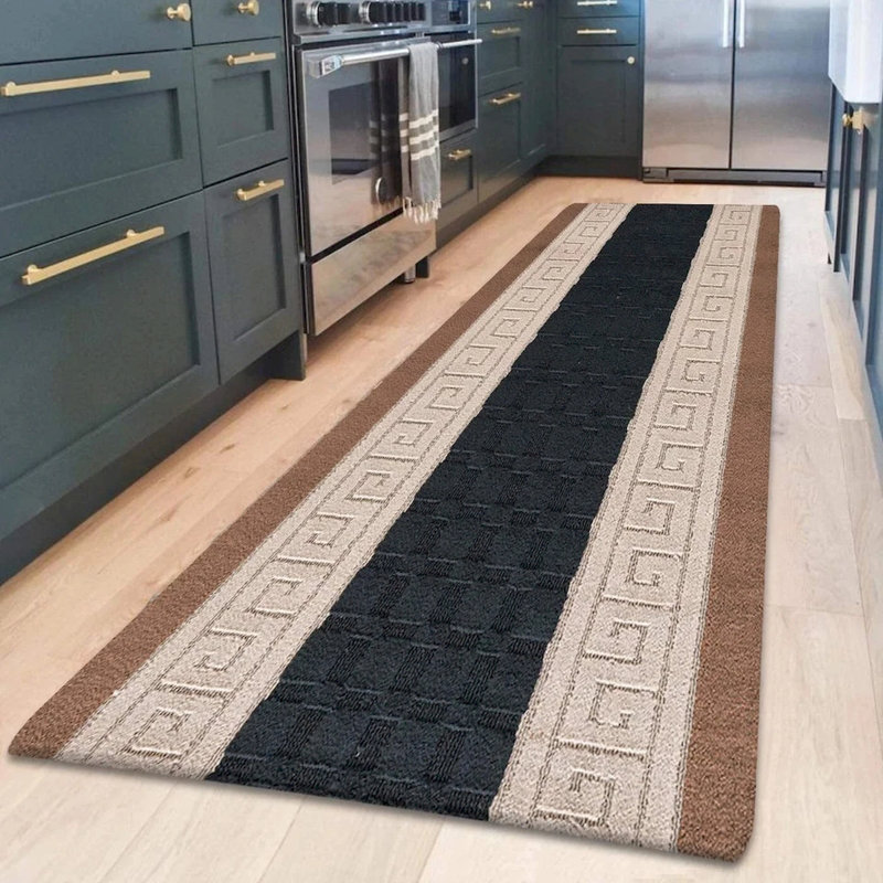 Non-Slip Black-Beige Indoor Area Rug – Washable Large & Small Door Mat, Hallway, Bedroom & Kitchen Floor Mat