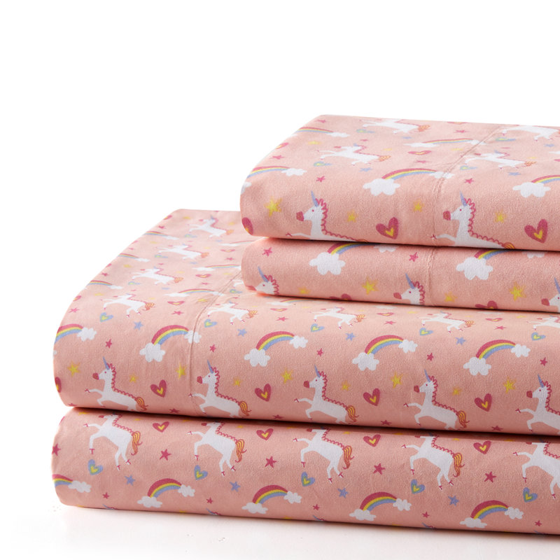 Pink Unicorn Rainbow Cotton Blend Percale Full Sheet Set