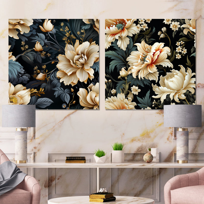 Grateron - Floral Metal Wall Decor Square Set Of 2, 29" H x 58" W