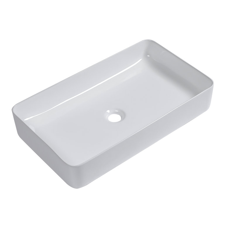 Sleek Appearance 24"X14" Ceramic Bathroom Sink - Rectangular Vessel, Low Water Absorption, For Multiple Spaces Vessel Type, Acid Resistance, Environments