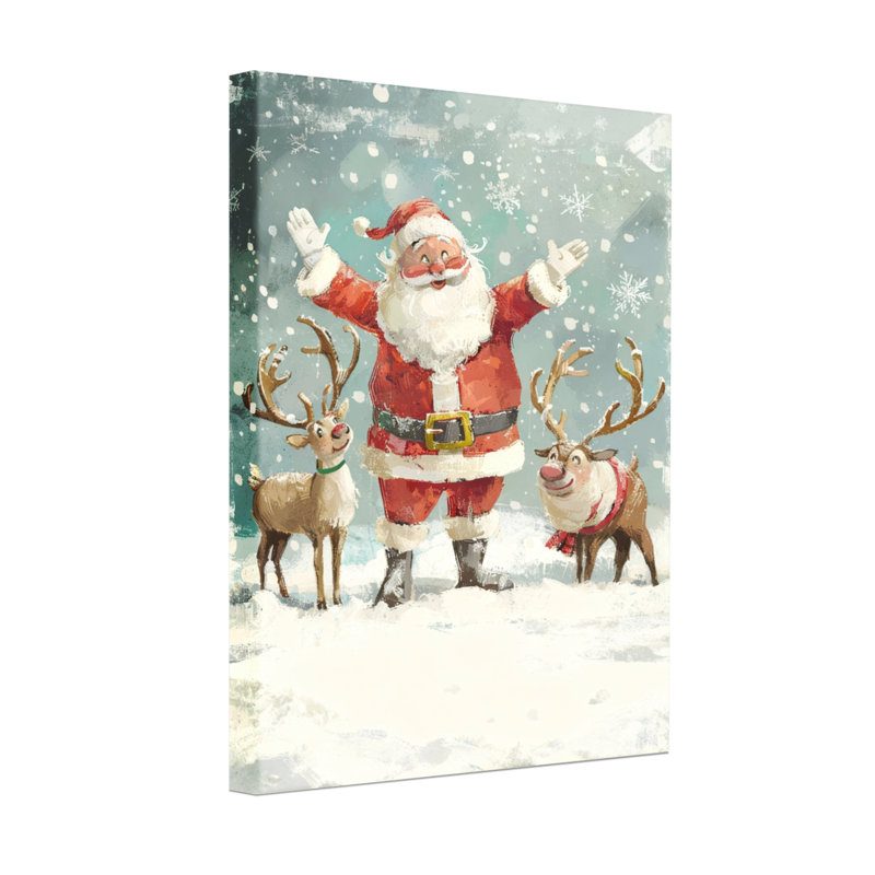 Noël père Noël avec des rennes dans la neige, H 24 po x l 16 po