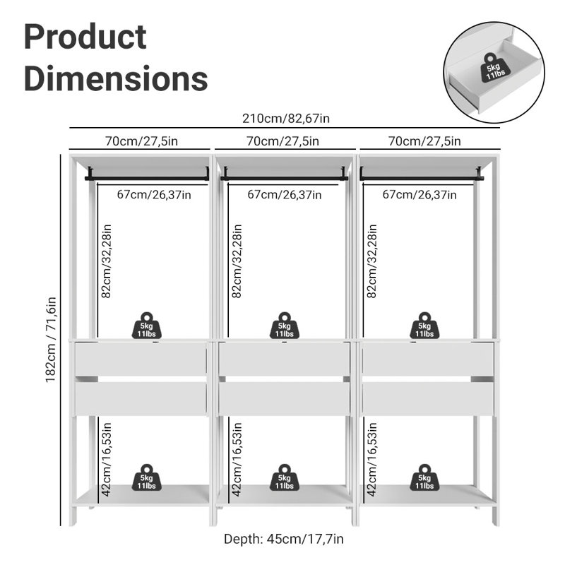  Étagère de rangement pour garage avec 6 tiroirs et espaces suspendus, Blanc