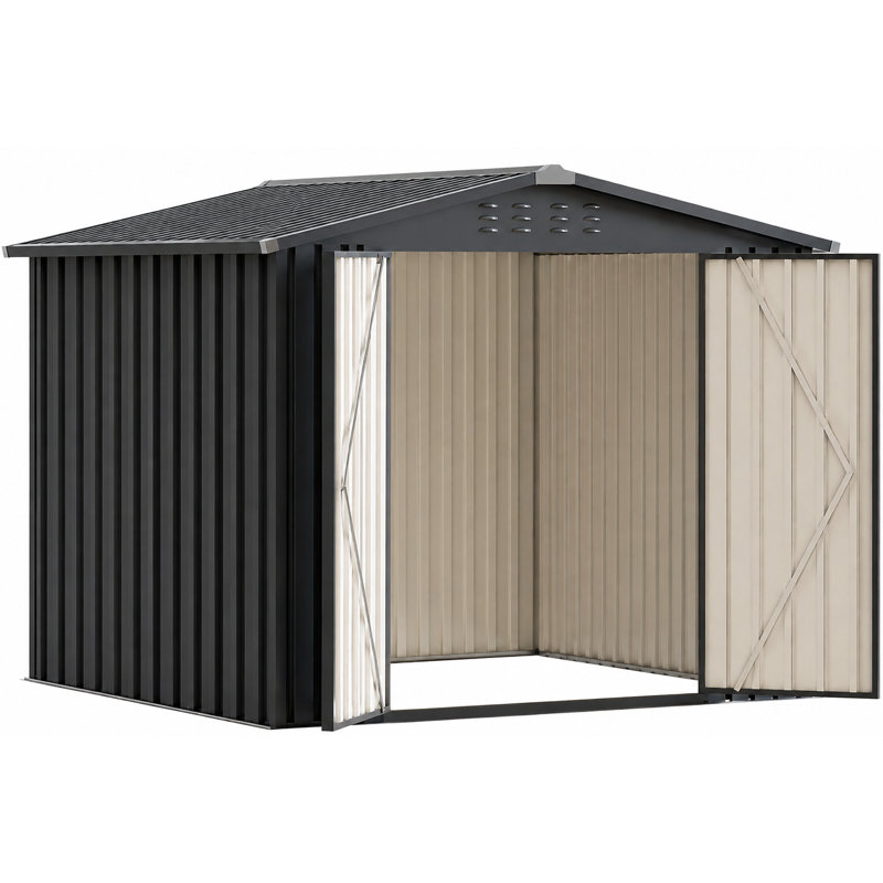 Remise de rangement extérieure en métal l 8 pi. X P 8 pi. Avec portes doubles, H 8 pi x P 8 pi