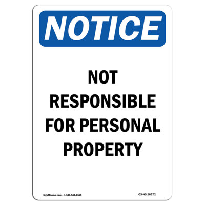 Not Responsible for Personal Property Sign
