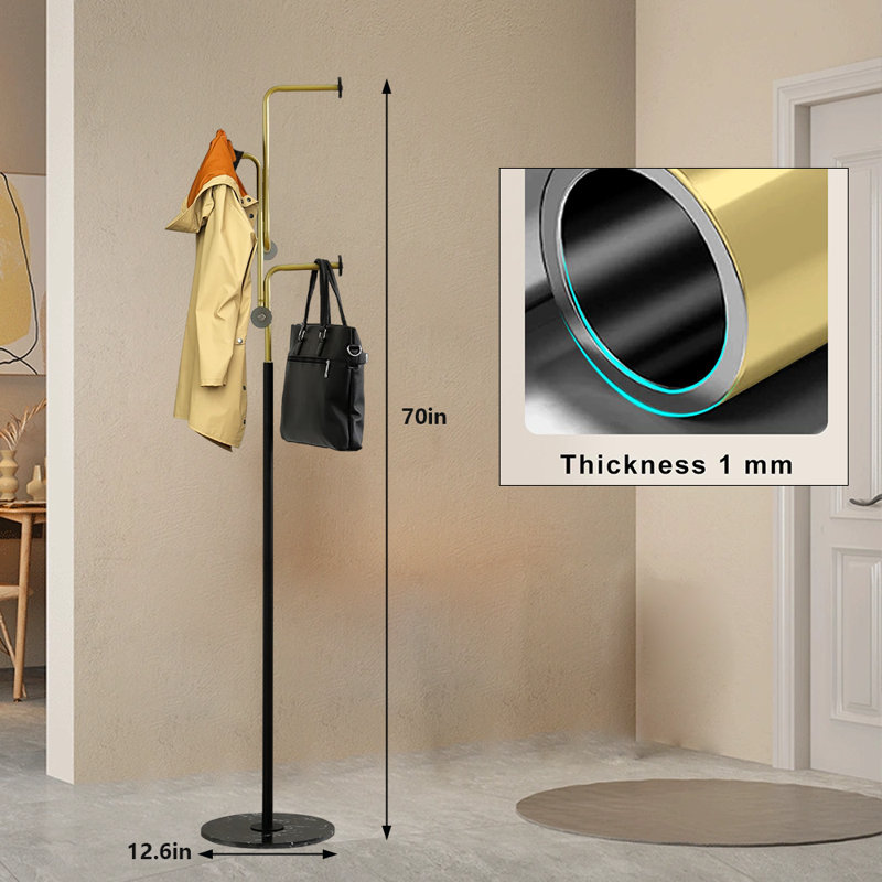 Coat Rack Freestanding With Marble Base, Gold