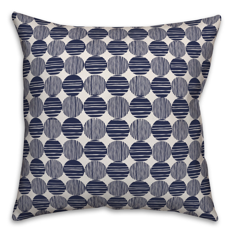  Coussin Circles, 16 po x 1 po, Blanc / bleu marine géométrique 1