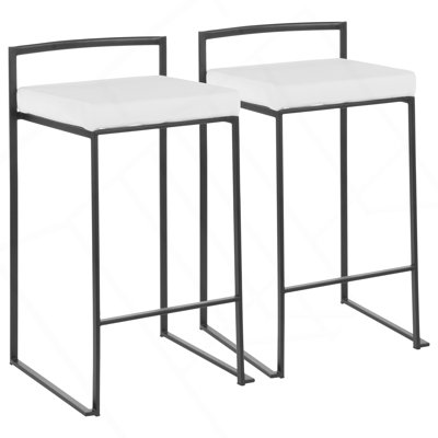Fuji Contemporary Stackable Counter Stool In Black With White Velvet Cushion By Lumisource - Set Of 2