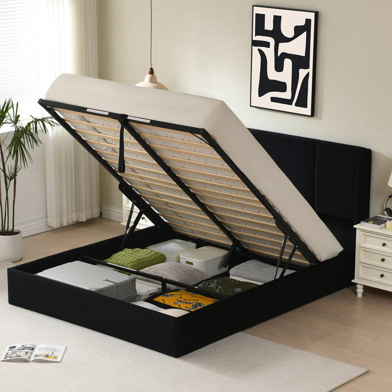 Lit plateforme tapissier Coletti, Grand lit, Noir
