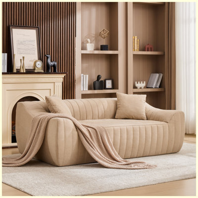 Sofa Oversized 2 Seater Modern Faux Leather Loveseat, Deep Spacious Couch Comes with 2 Decor Throw Pillows, Compact Sofa Furniture for Living Rooms, Apartments & Small Spaces