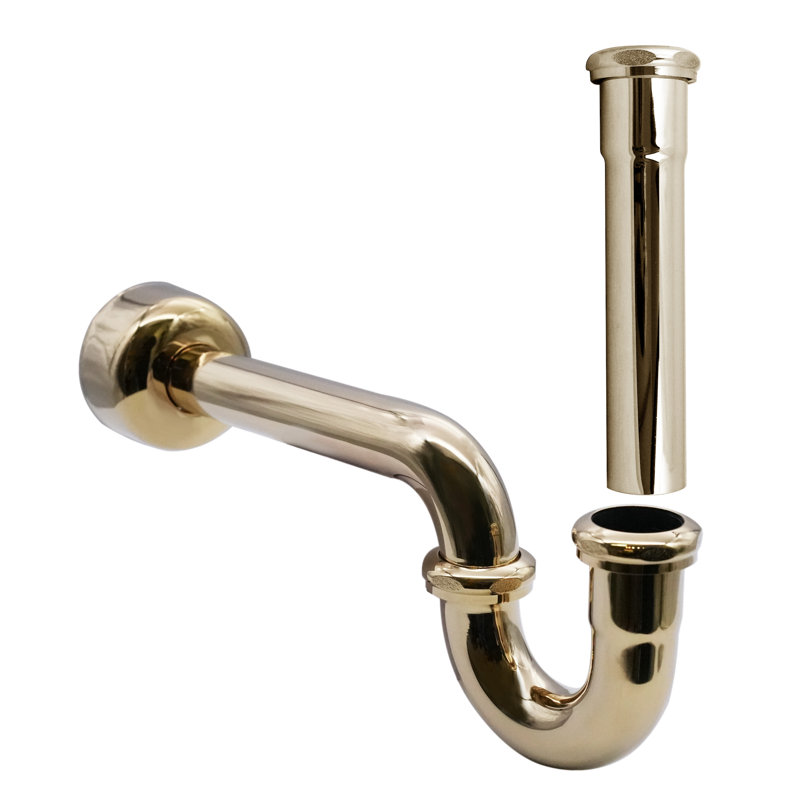 Siphon en P 1-1 / 2 po en laiton avec tube d'extension à joint coulissant de 8 po, Laiton poli