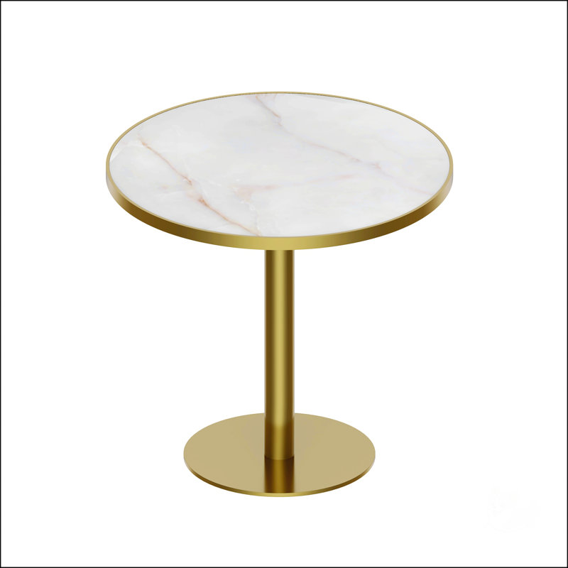 Table de salle à manger ronde ronde avec plateau en faux marbre, assemblage facile et structure en métal robuste pour un décor élégant