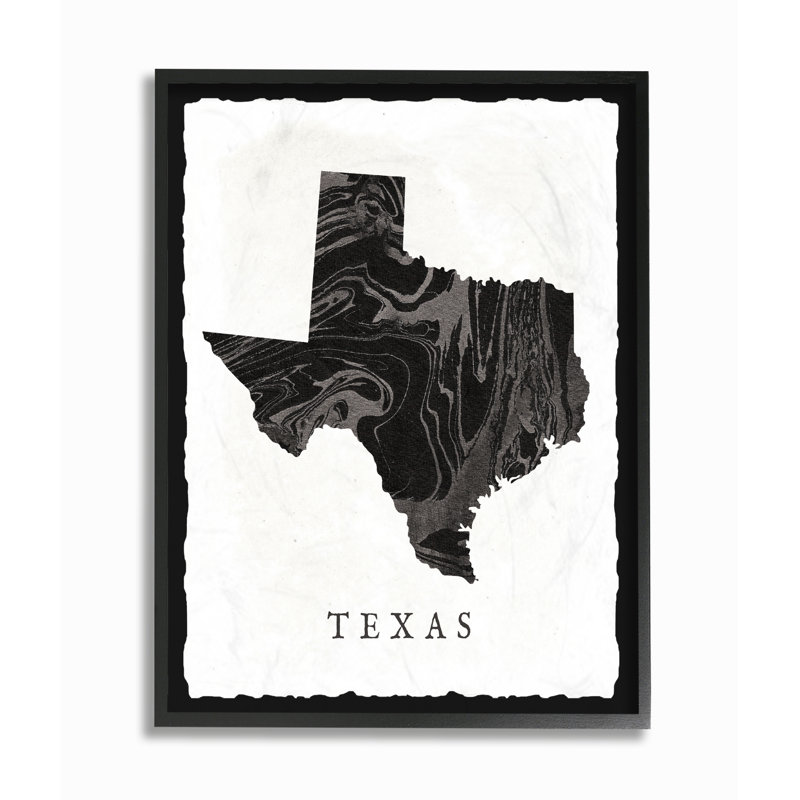 « marbleed paper texas state silhouette », impression, H 20 po x l 16 po x P 1,5 po, Giclée encadrée noir minuit