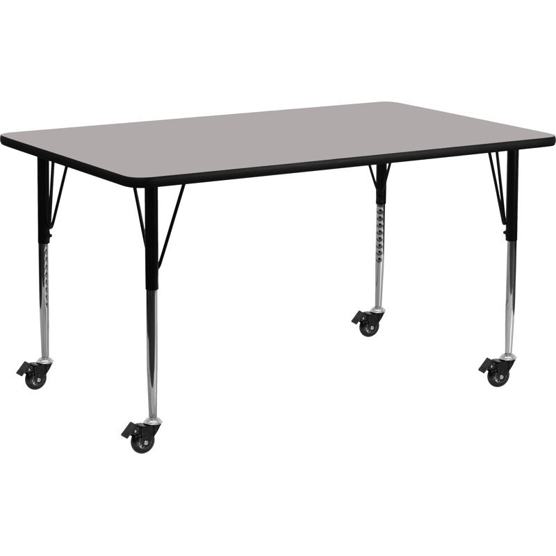 Goddard Mobile 24''W x 48''L Rectangular HP Laminate Activity Table - Adjustable Legs, Gray, 24"W x 48"D x 22.25" - 30.37"H