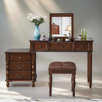 Coiffeuse avec miroir, 5 tiroirs, 1 chaise