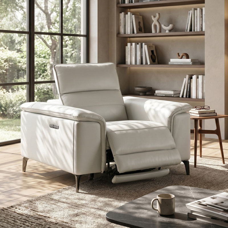 Chelita Faux Leather Power Recliner, Light Taupe Faux Leather