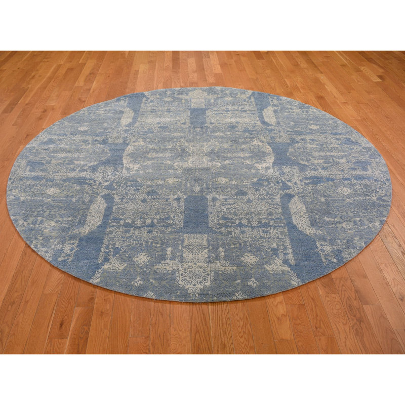 Tapis décoratif rond noué à la main bleu 8 pi 1 po one-of-a-kind Abdul-Quddus