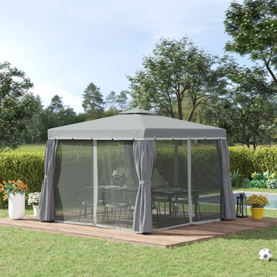 Outsunny 3 x 3(m) Patio Gazebo Canopy with 2 Tier Roof, Dark Grey