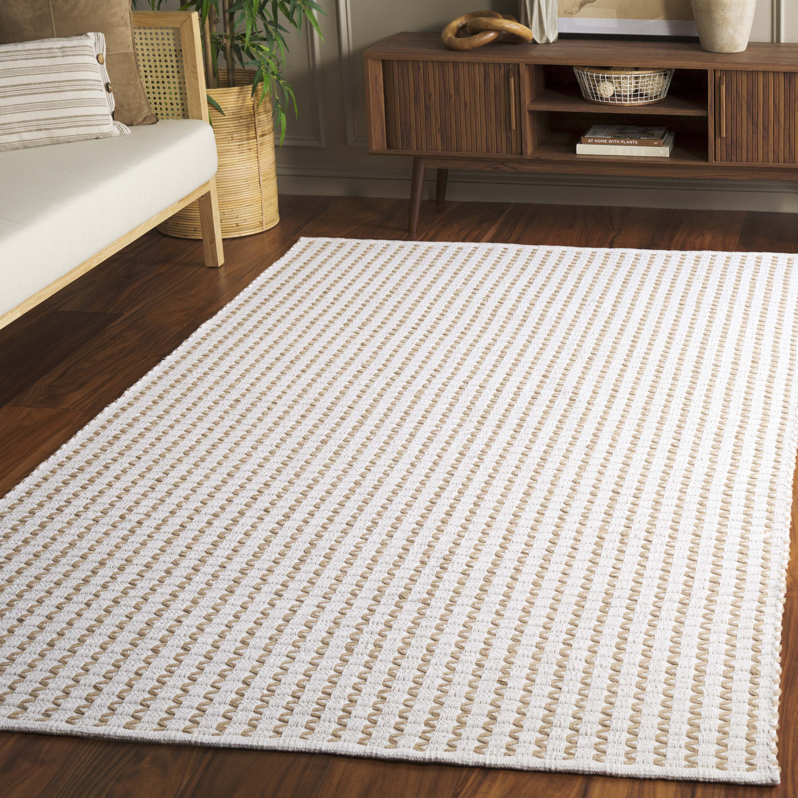 Hand-Woven Chevron Cotton Rug, Rectangle 5' x 8'